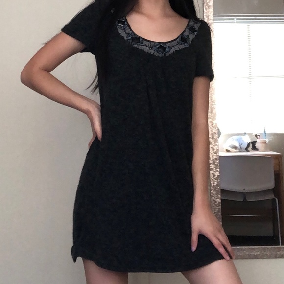 Dark Grey Wool Beaded Sweater Dress - Picture 2 of 5